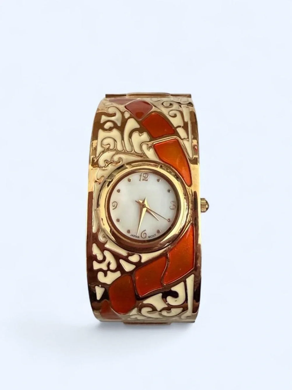 AVON Gold-Tone Orange Enamel Bangle Watch - Women Accessories